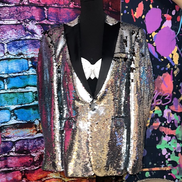 EUC Unisex Silver Sequined Blazer/Coat - Picture 14 of 16